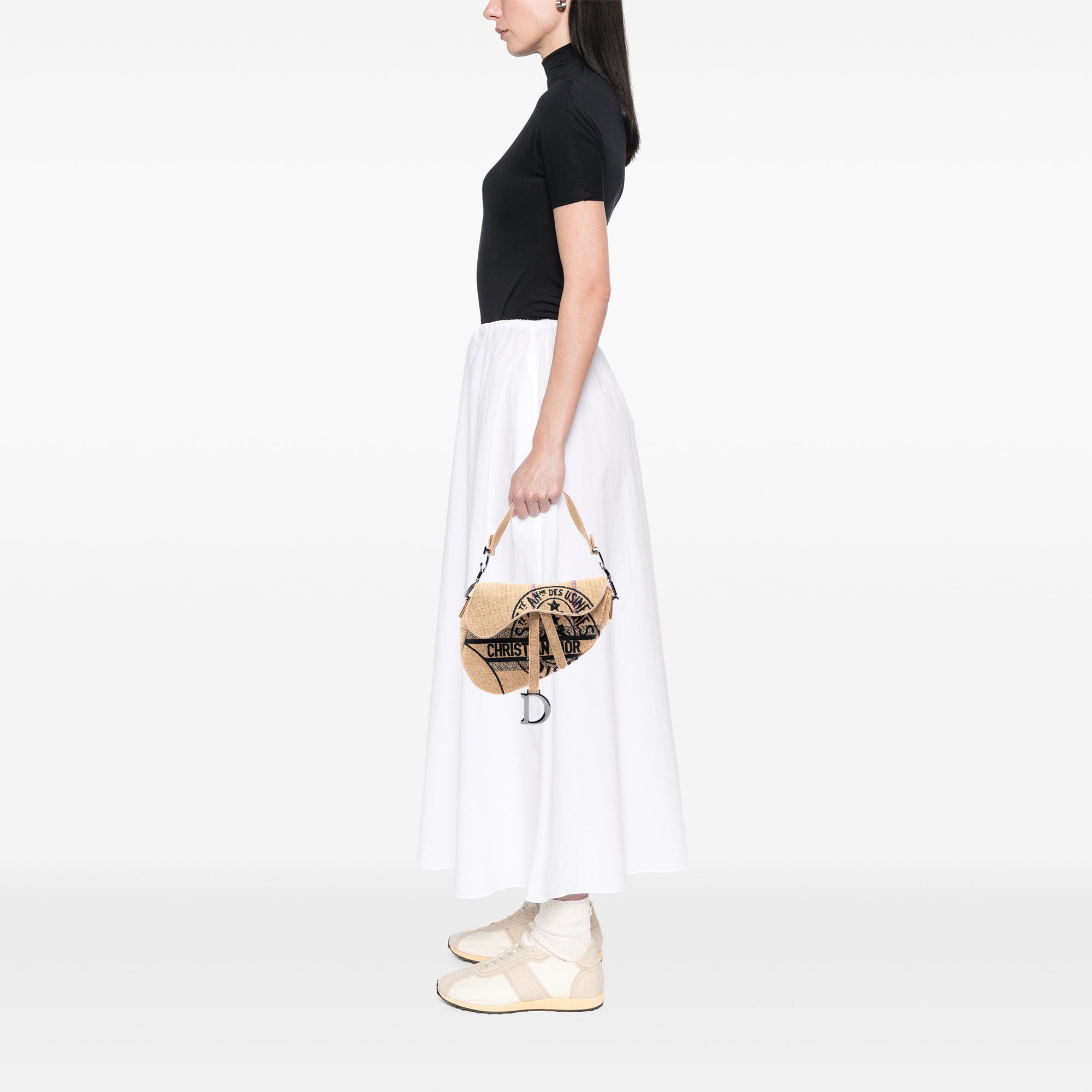 Mini Embroidered Jute Canvas Union Saddle Bag - Image 7