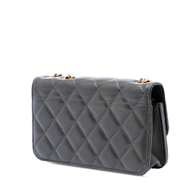 CC Quilted Lambskin Pillow Crush Flap Phone Holder with Chain - Image 2