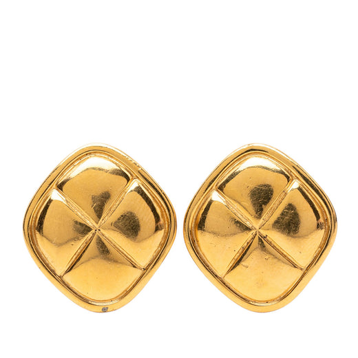 Quilted Gold Plated Rhombus Clip On Earrings - Image 1