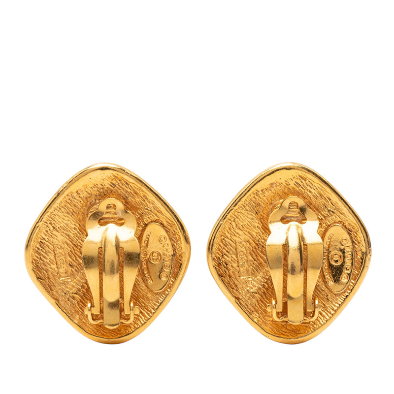 Quilted Gold Plated Rhombus Clip On Earrings - Image 2