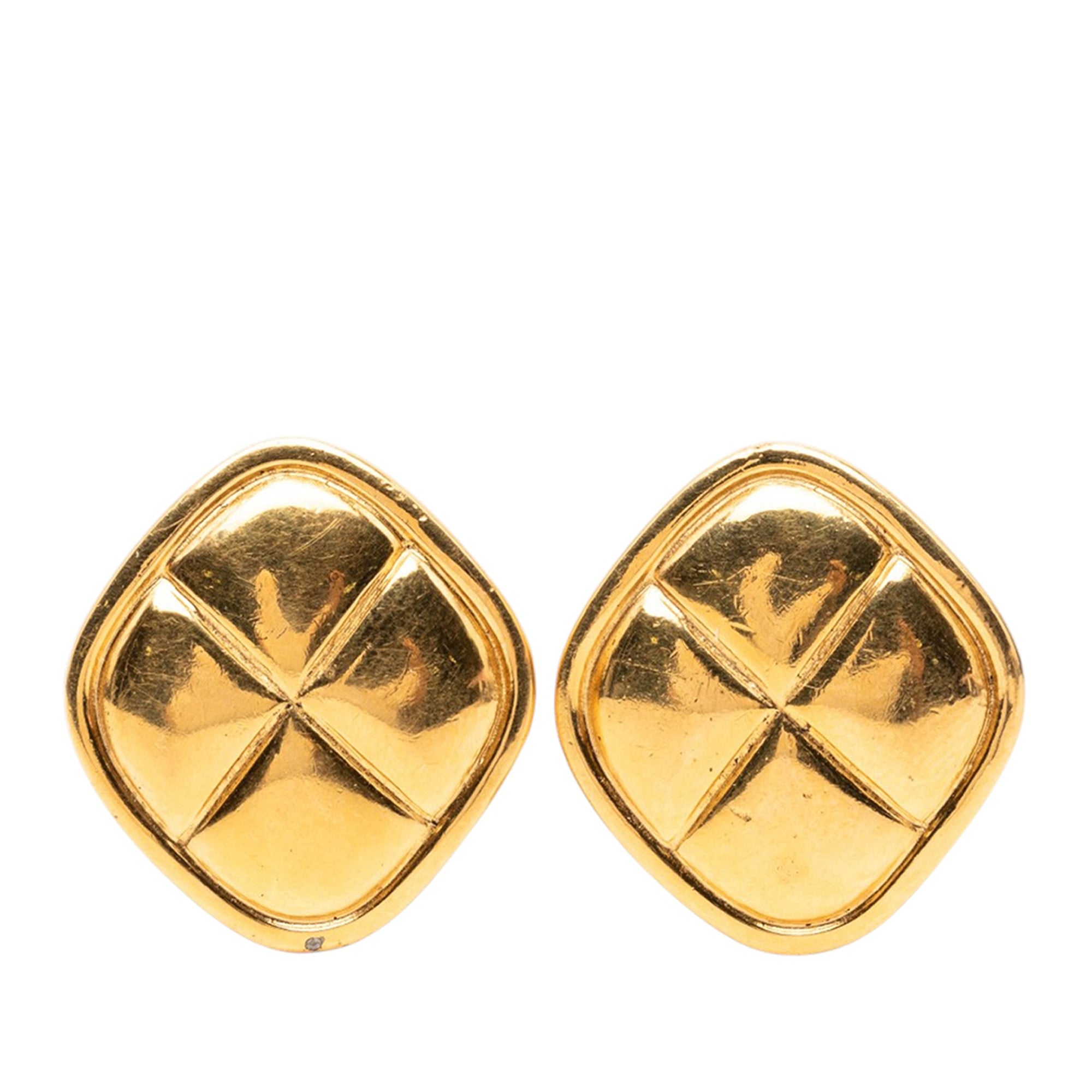 Quilted Gold Plated Rhombus Clip On Earrings - Image 3