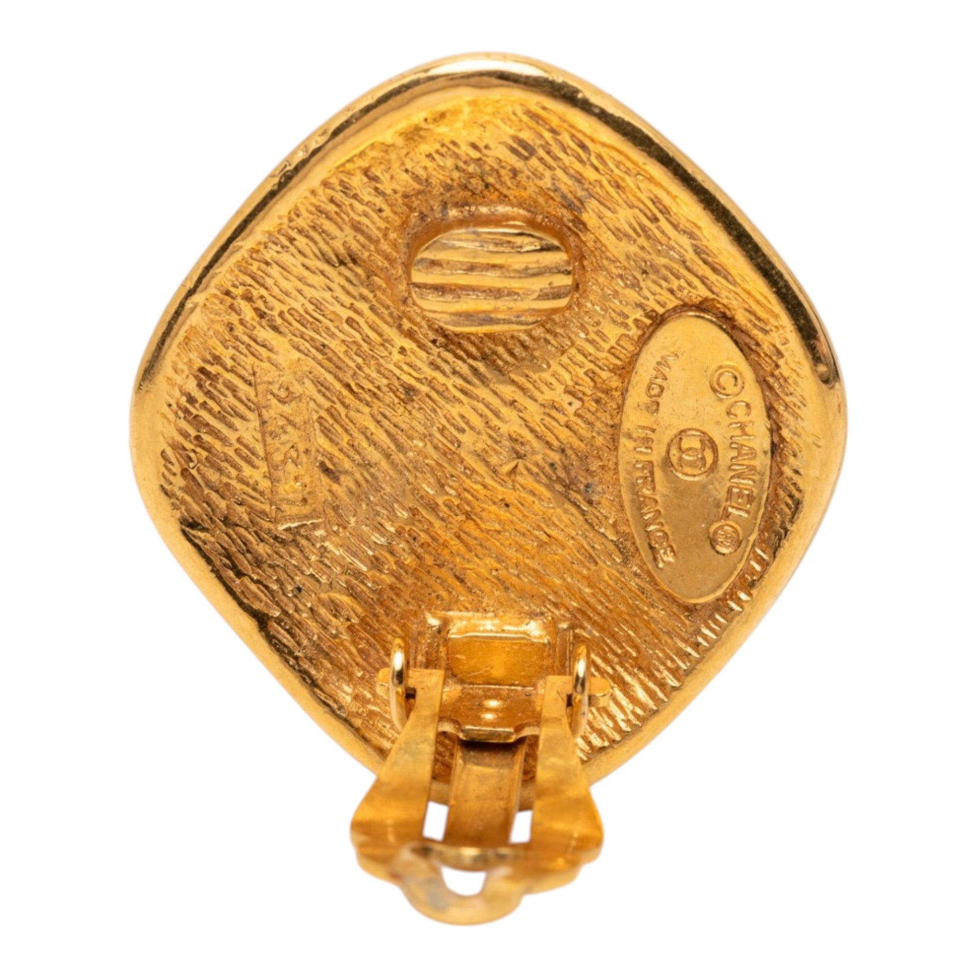 Quilted Gold Plated Rhombus Clip On Earrings - Image 4
