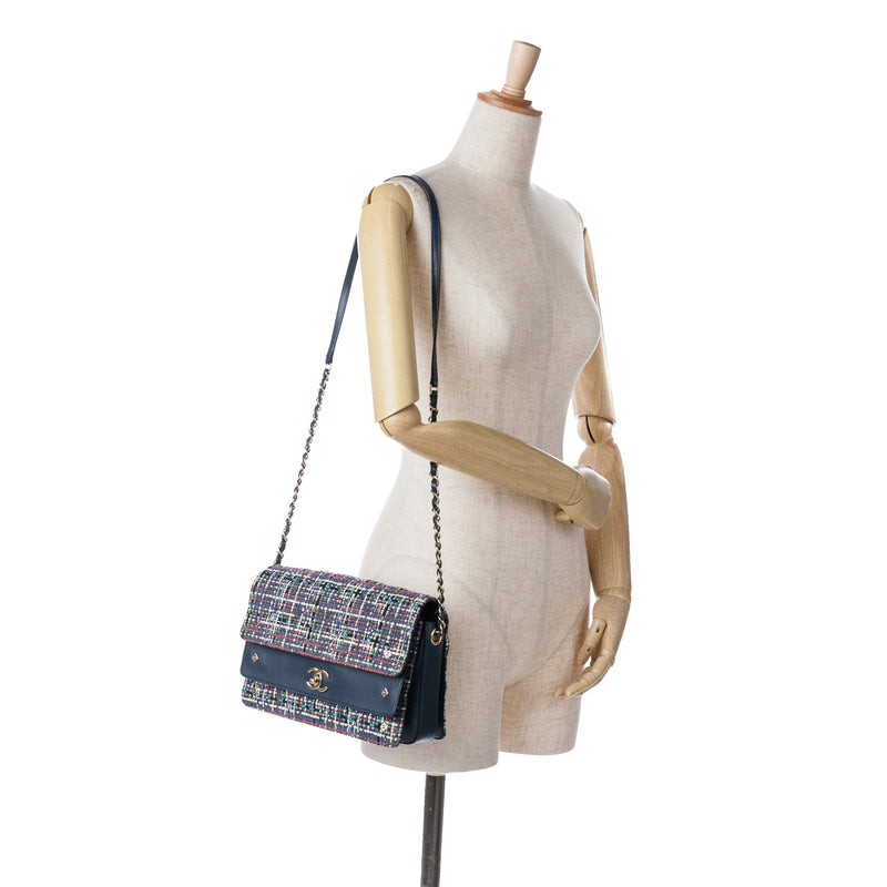 Medium CC Quilted Mixed Fibers and Lambskin Double Flap - Image 11
