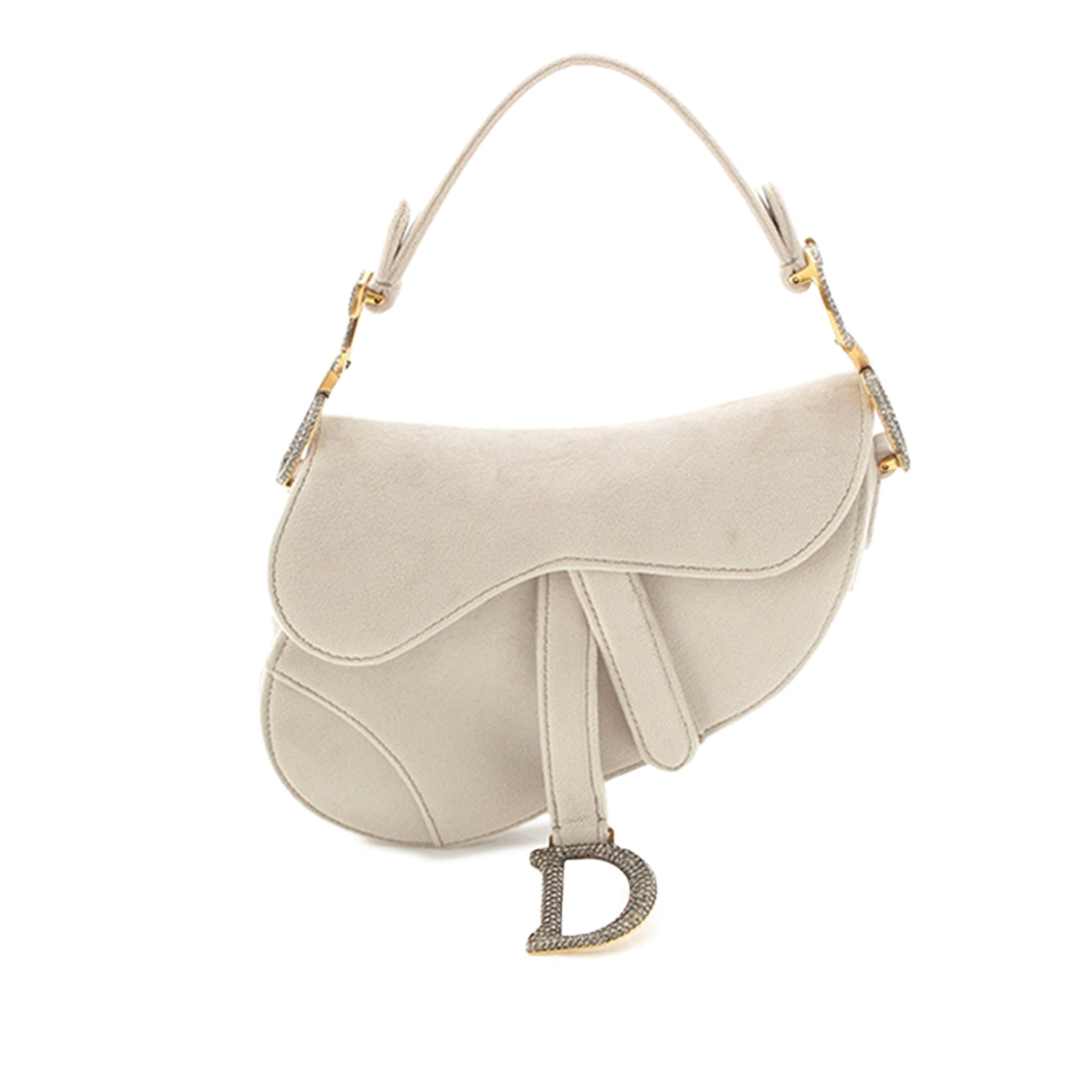 Mini Velvet Crystal Embellished Hardware Saddle Bag - Image 1