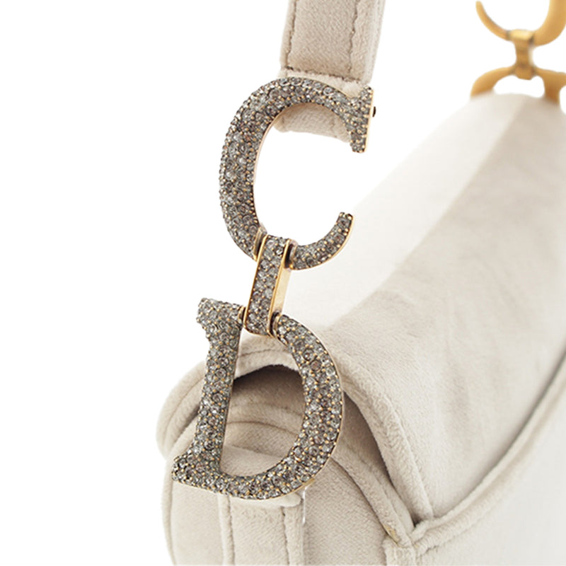 Mini Velvet Crystal Embellished Hardware Saddle Bag - Image 10