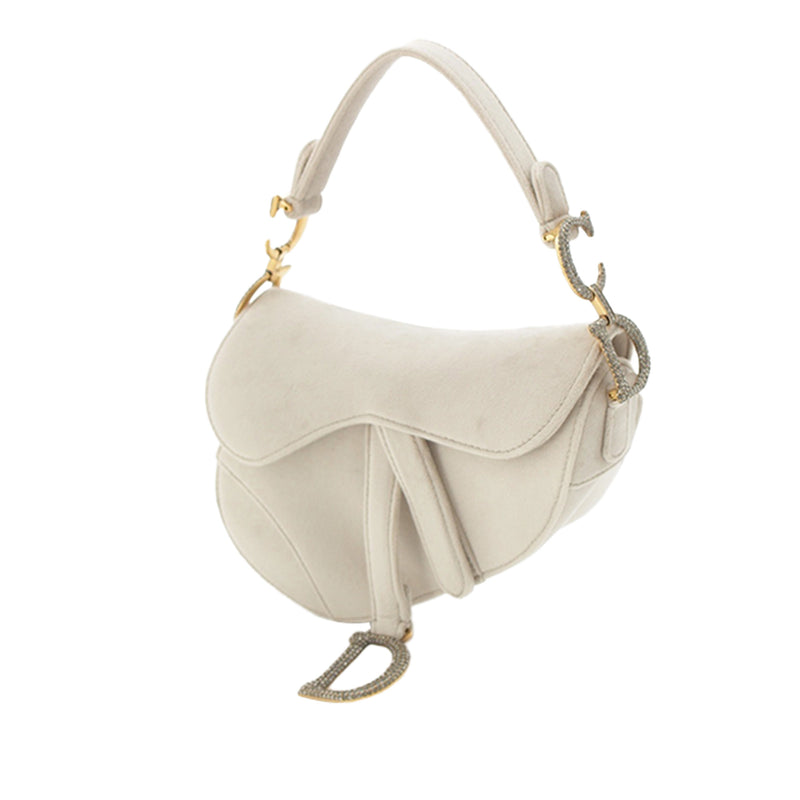 Mini Velvet Crystal Embellished Hardware Saddle Bag - Image 2