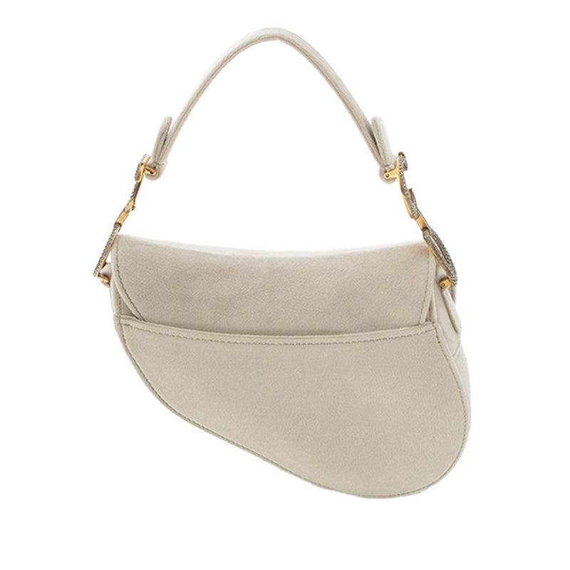 Mini Velvet Crystal Embellished Hardware Saddle Bag - Image 3