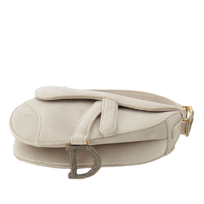 Mini Velvet Crystal Embellished Hardware Saddle Bag - Image 4