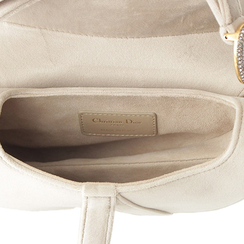 Mini Velvet Crystal Embellished Hardware Saddle Bag - Image 5