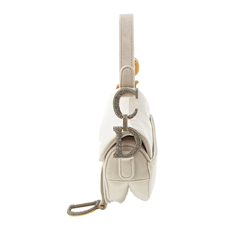 Mini Velvet Crystal Embellished Hardware Saddle Bag - Image 8