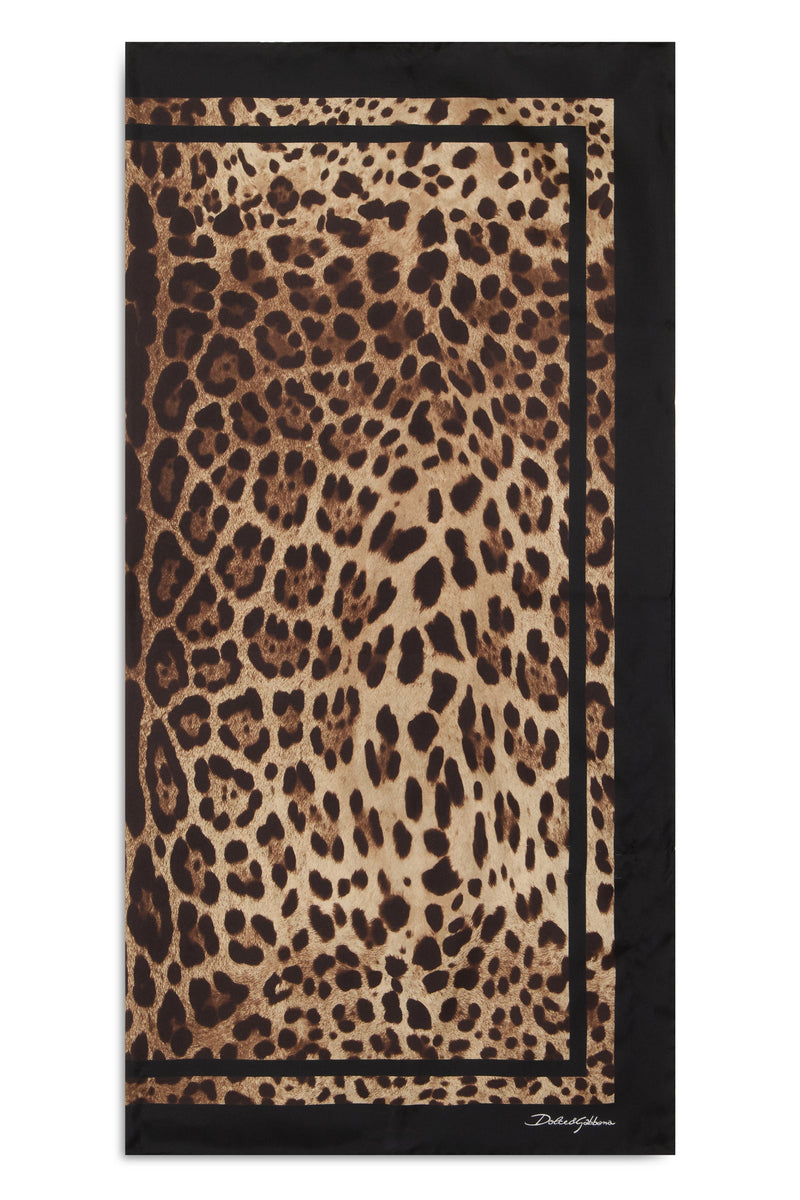 Dolce & Gabbana Leopard-Patterned Silk Scarf — Brown Scarfs