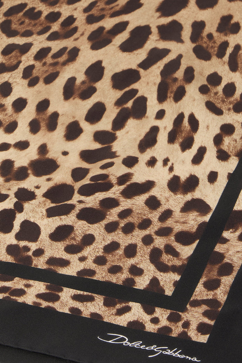 Dolce & Gabbana Leopard-Patterned Silk Scarf — Brown Scarfs