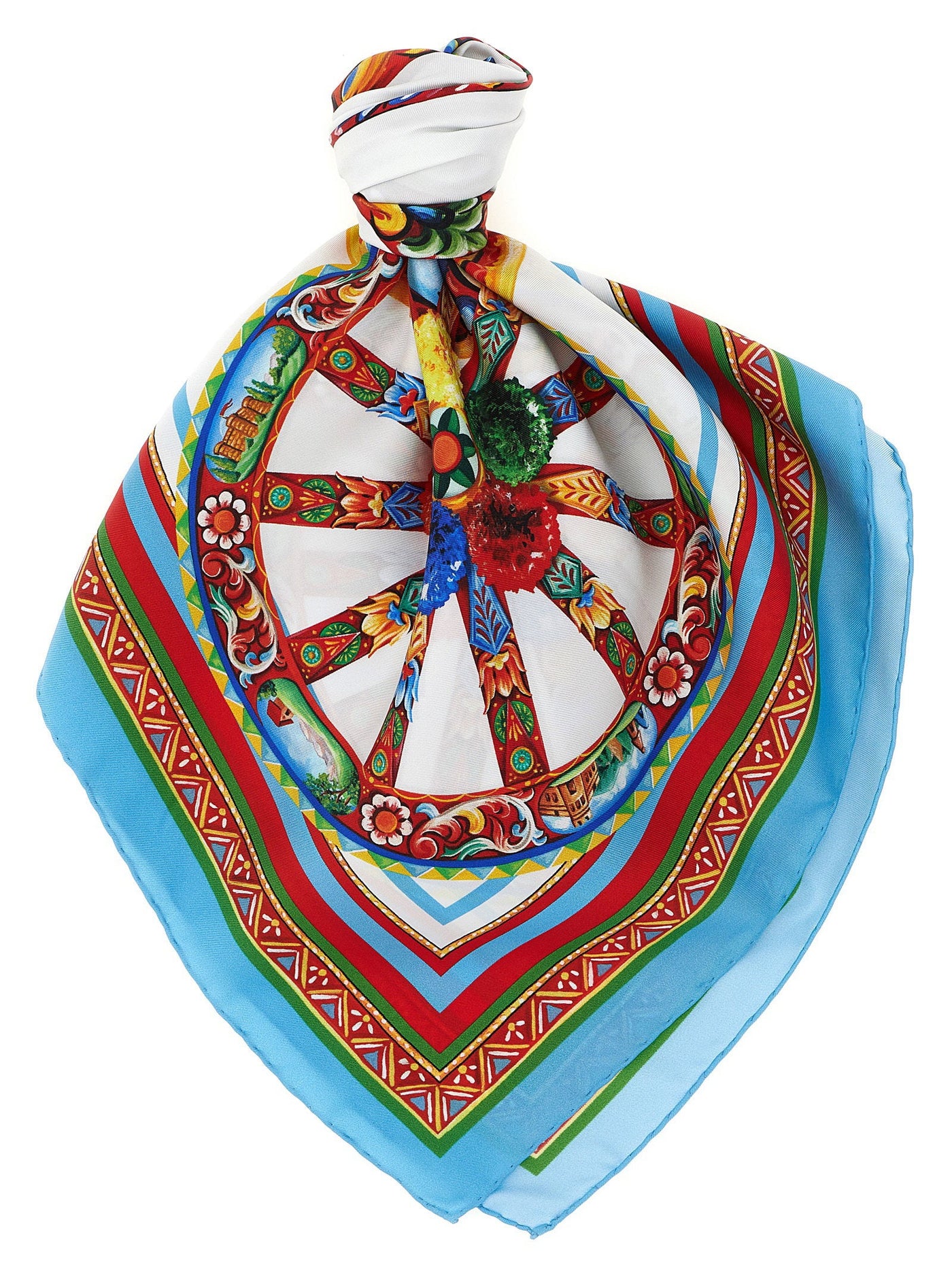 Dolce & Gabbana Carretto Scarf — Blue Silk Twill Scarfs