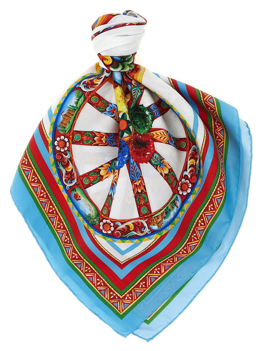 Dolce & Gabbana Carretto Scarf — Blue Silk Twill Scarfs