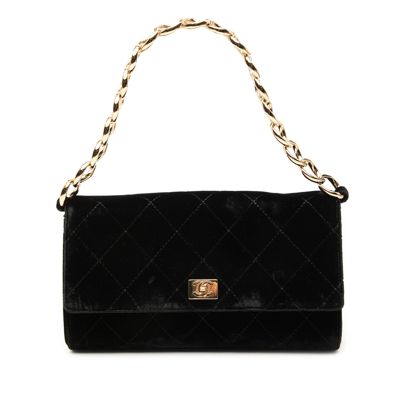 CC Quilted Velvet Chain Shoulder Bag - Image 1