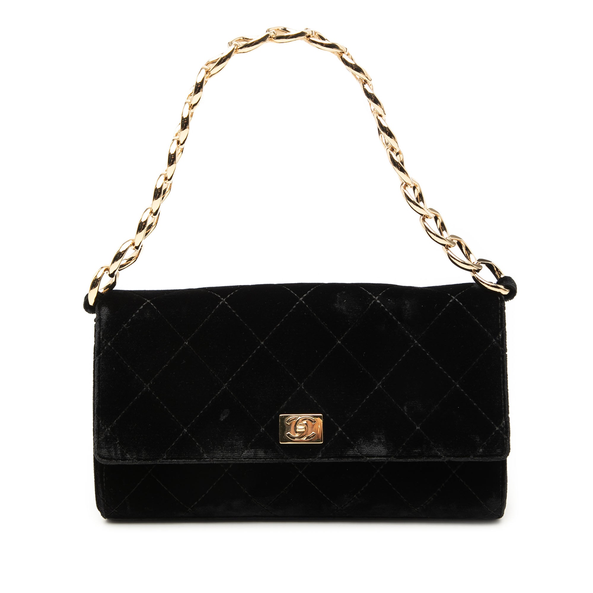 CC Quilted Velvet Chain Shoulder Bag - Image 1