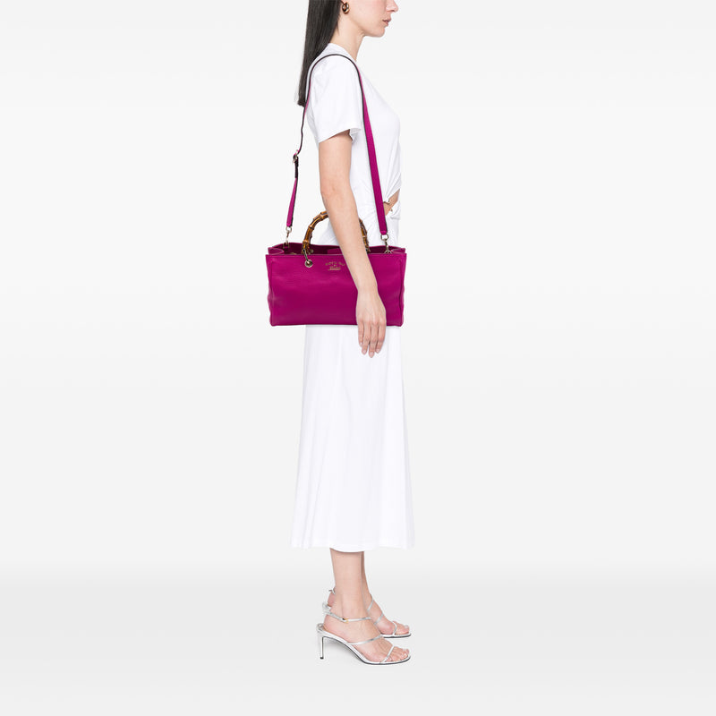 Medium Calfskin Bamboo Shopper Satchel - Image 6