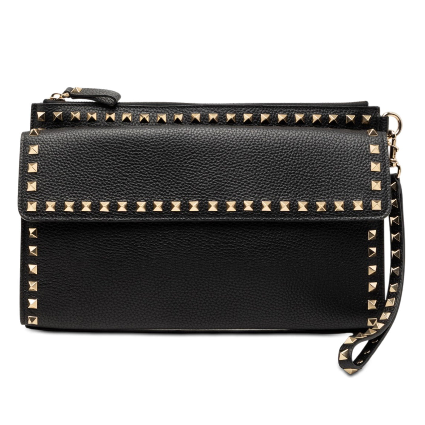 Grained Calfskin Rockstud Wristlet Clutch - Image 1