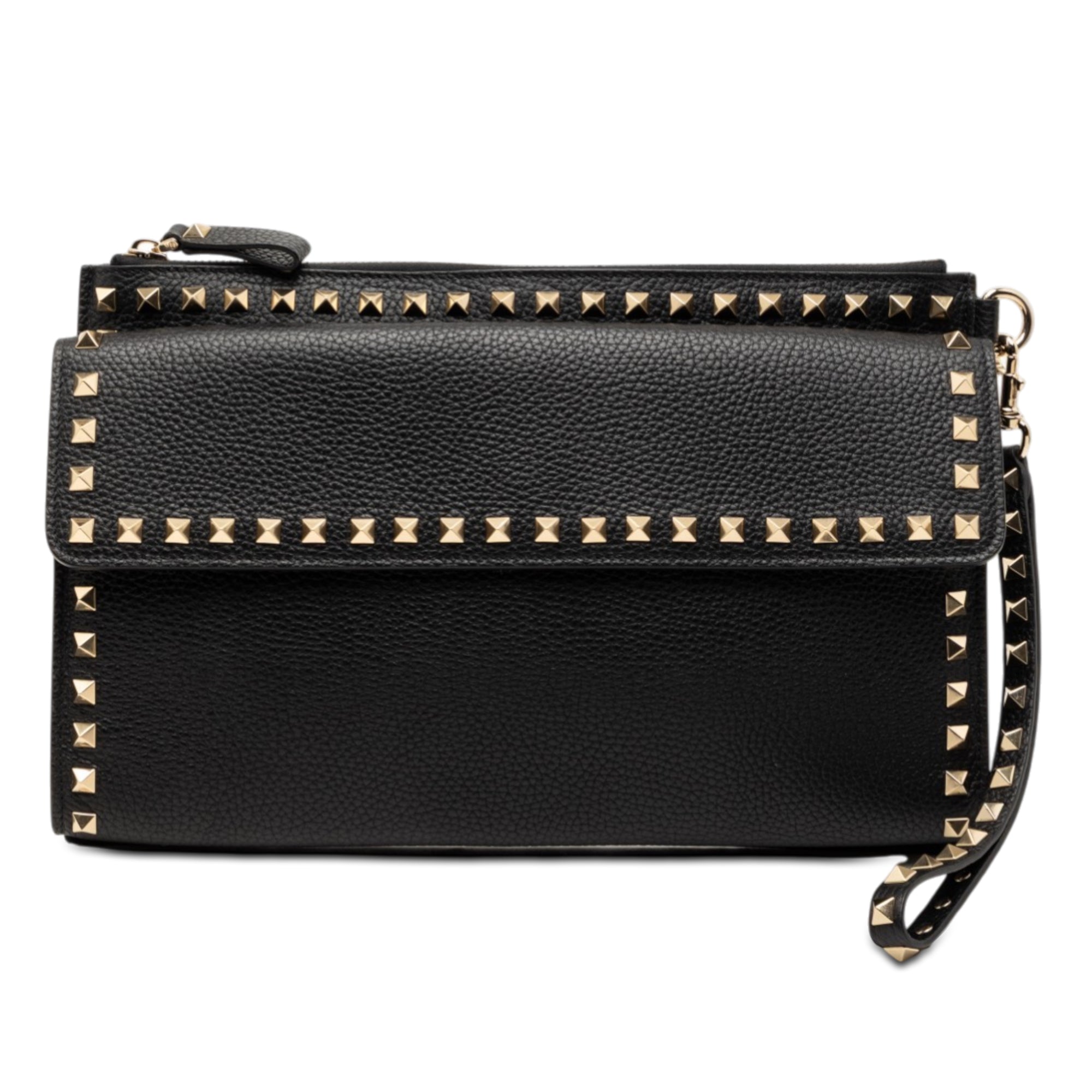 Grained Calfskin Rockstud Wristlet Clutch - Image 1