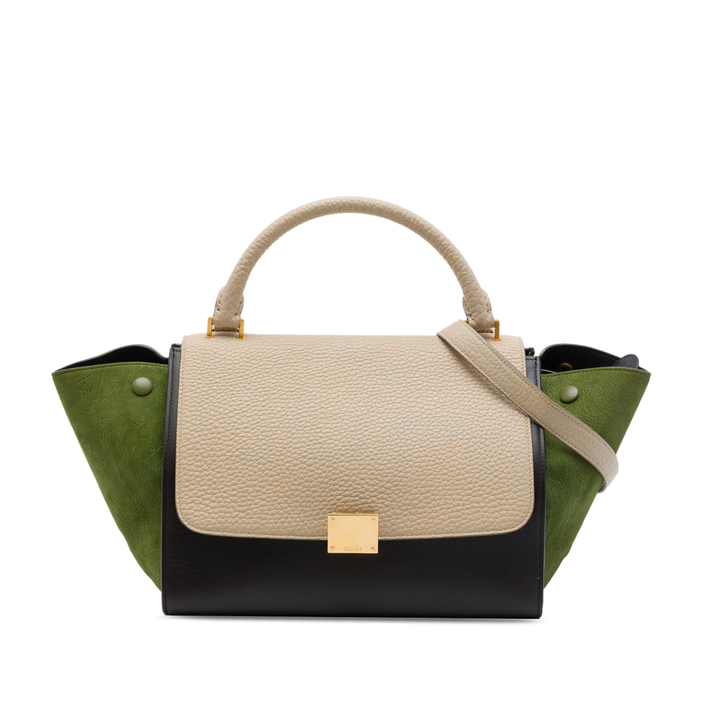 Small Tricolor Calfskin and Suede Trapeze Satchel - Image 1