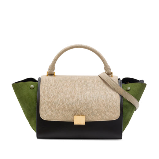 Small Tricolor Calfskin and Suede Trapeze Satchel - Image 1