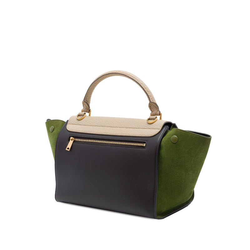 Small Tricolor Calfskin and Suede Trapeze Satchel - Image 2
