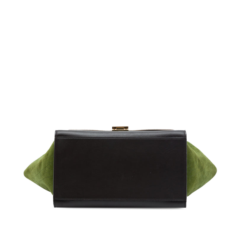 Small Tricolor Calfskin and Suede Trapeze Satchel - Image 3