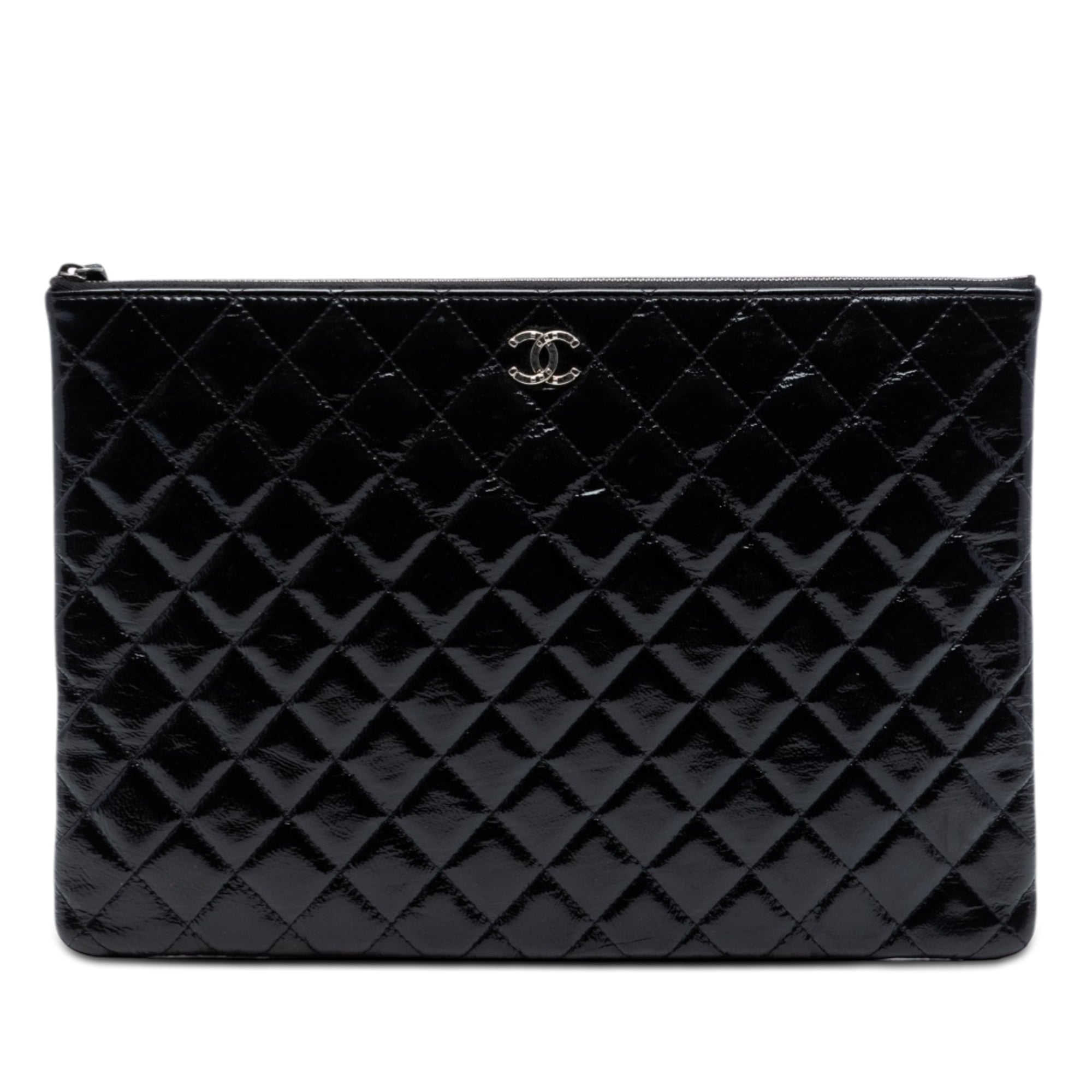 Large Quilted Patent O Case Clutch - Image 1