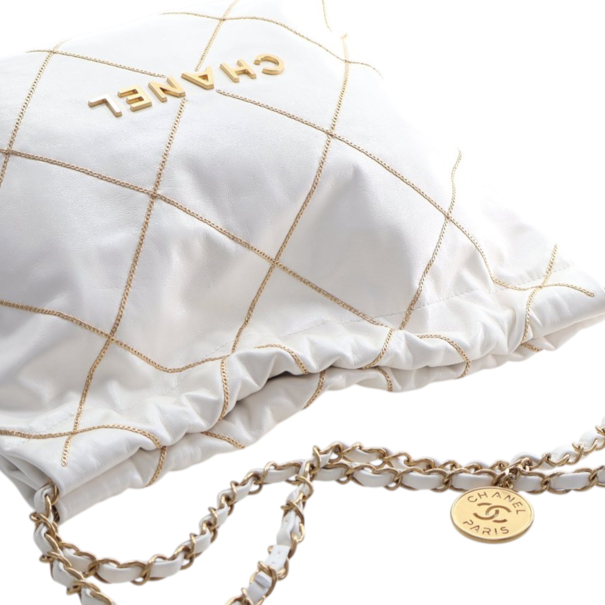 Small Quilted Shiny Calfskin Chain 22 Handbag - Image 11