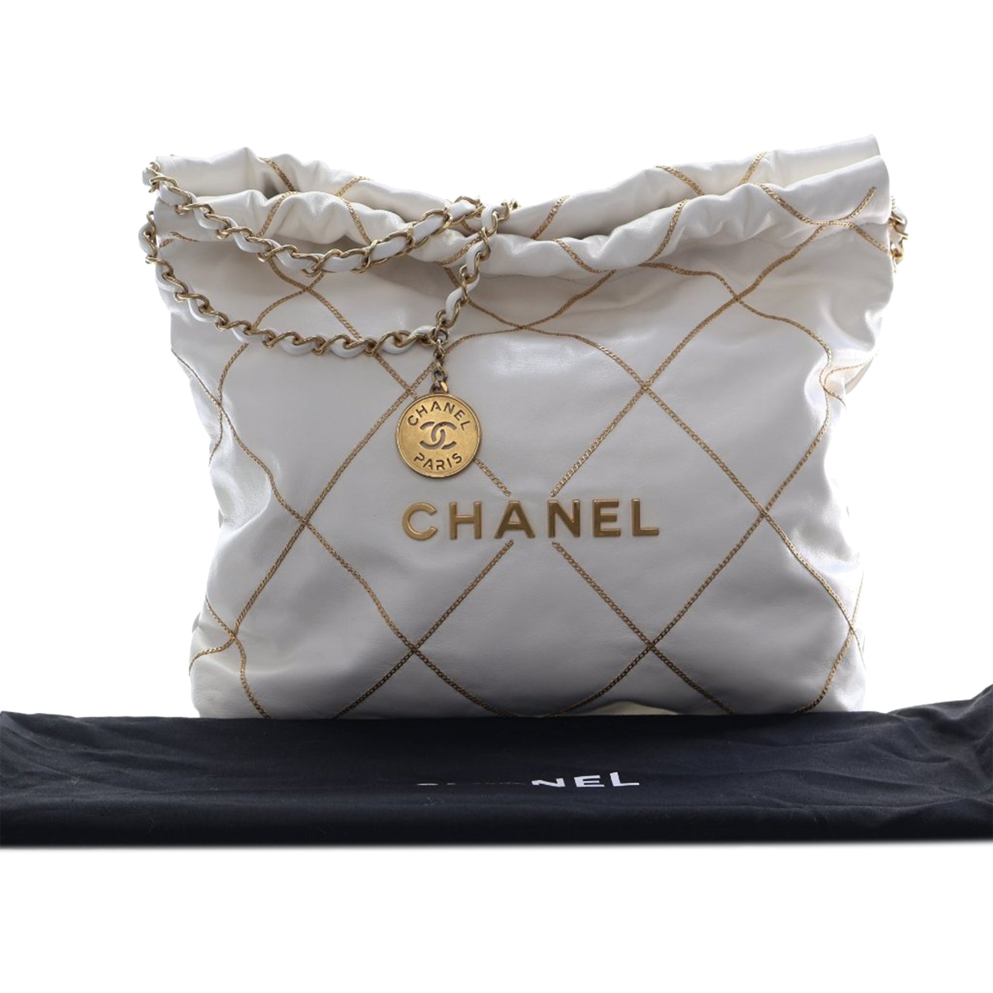 Small Quilted Shiny Calfskin Chain 22 Handbag - Image 13