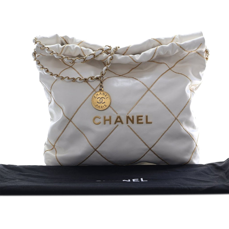 Small Quilted Shiny Calfskin Chain 22 Handbag - Image 13