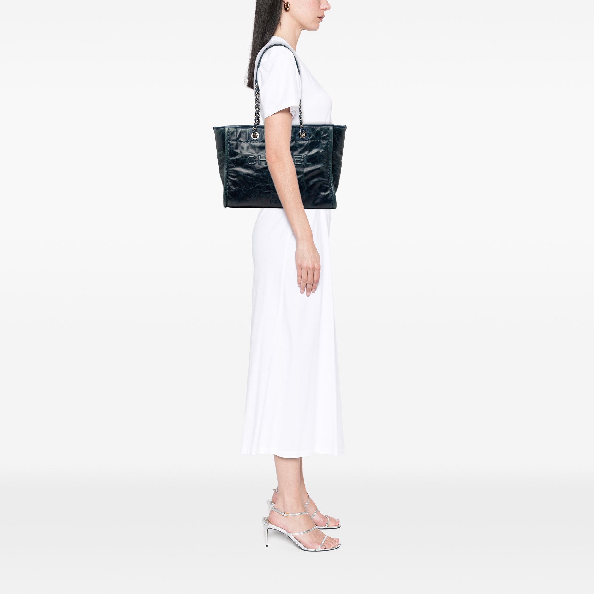 Small Glazed Calfskin Deauville Tote - Image 8