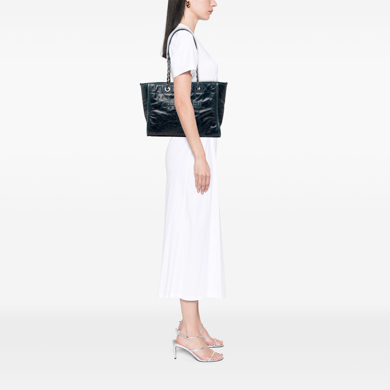 Small Glazed Calfskin Deauville Tote - Image 8
