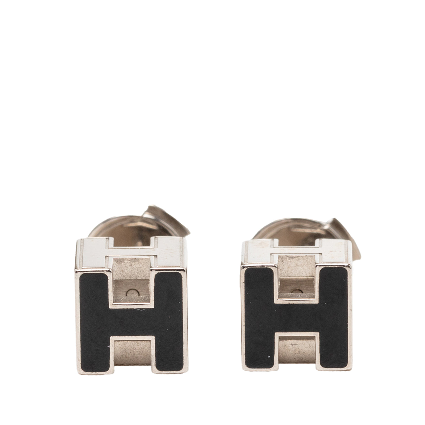 Palladium Plated Enamel Cage D H Push Back Earrings - Image 1