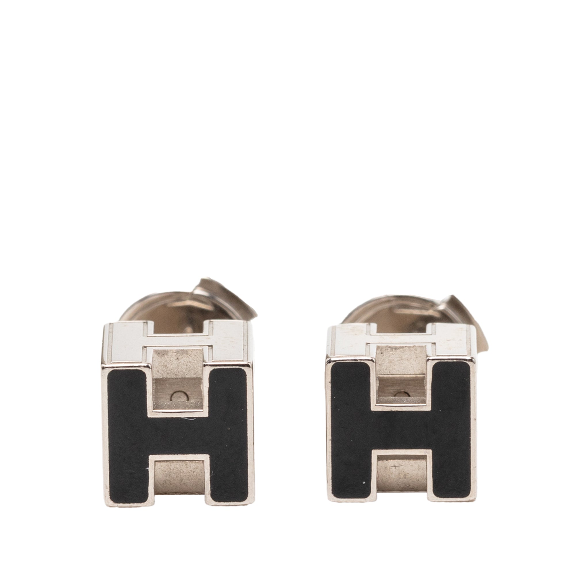 Palladium Plated Enamel Cage D H Push Back Earrings - Image 1
