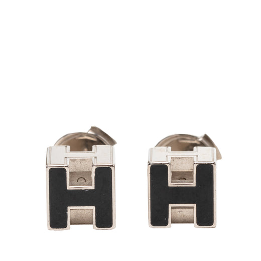 Palladium Plated Enamel Cage D H Push Back Earrings - Image 1