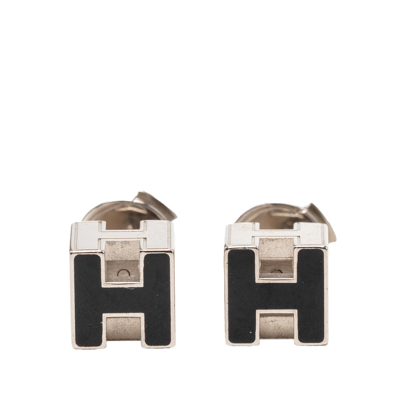Palladium Plated Enamel Cage D H Push Back Earrings