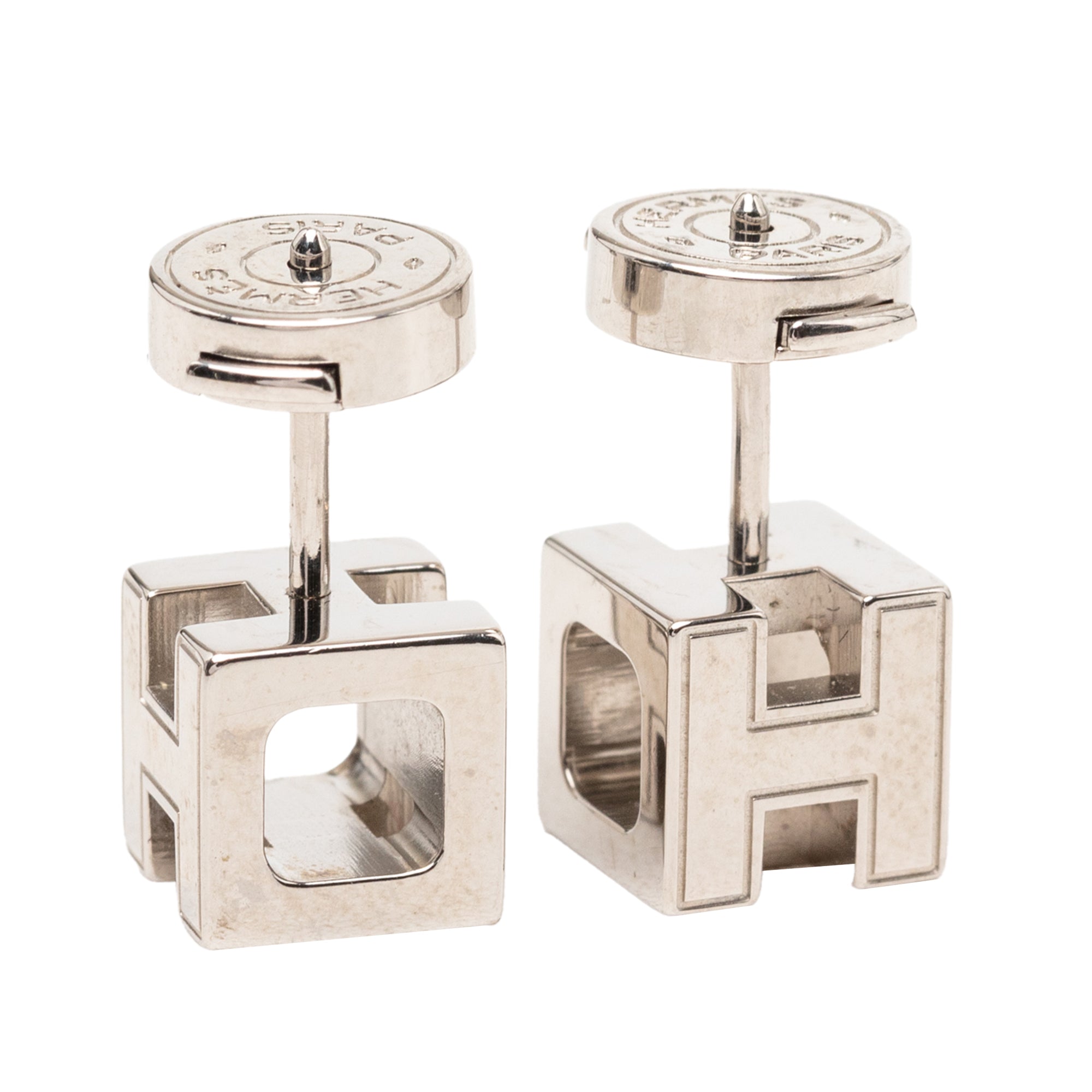 Palladium Plated Enamel Cage D H Push Back Earrings - Image 3