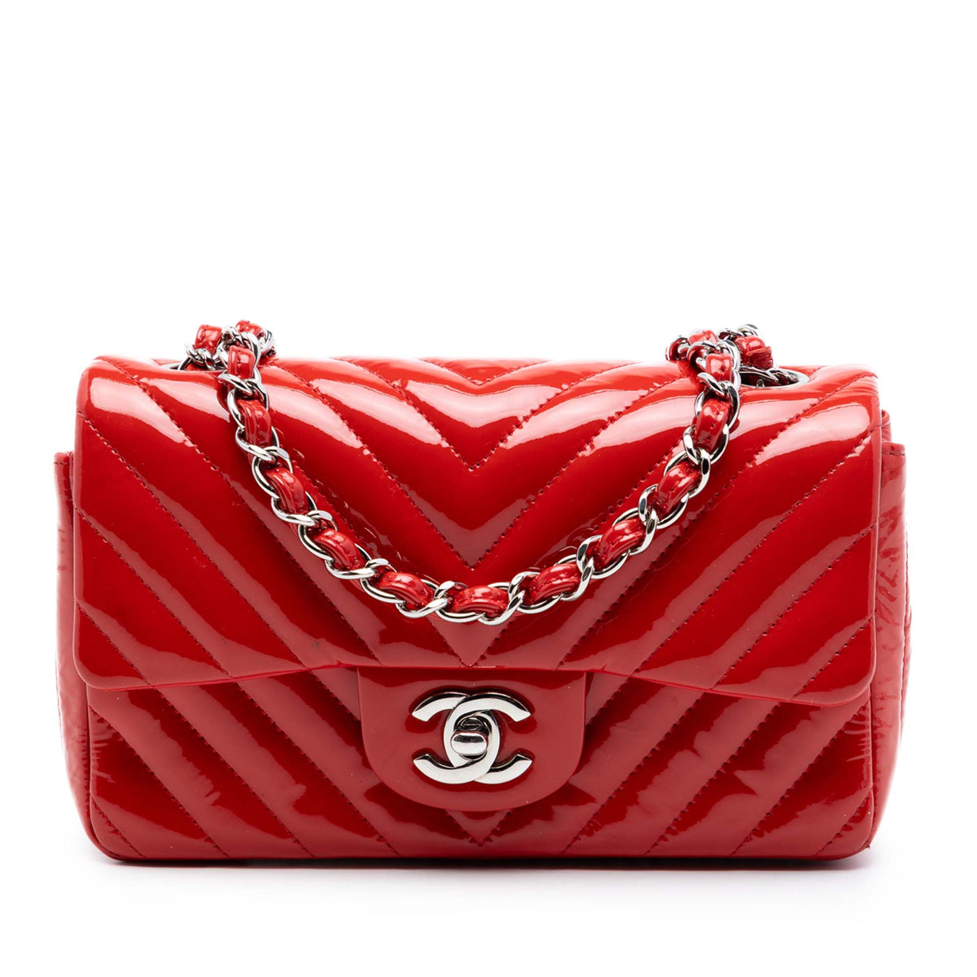 Mini Rectangular Classic Chevron Patent Single Flap - Image 1