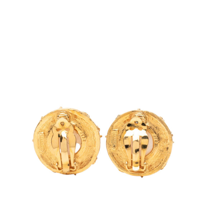 Gold Plated Strass and Faux Pearl Camellia Clip On Earrings - Image 2