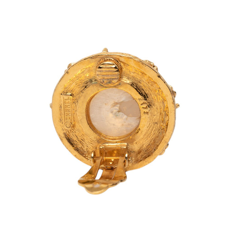 Gold Plated Strass and Faux Pearl Camellia Clip On Earrings - Image 3