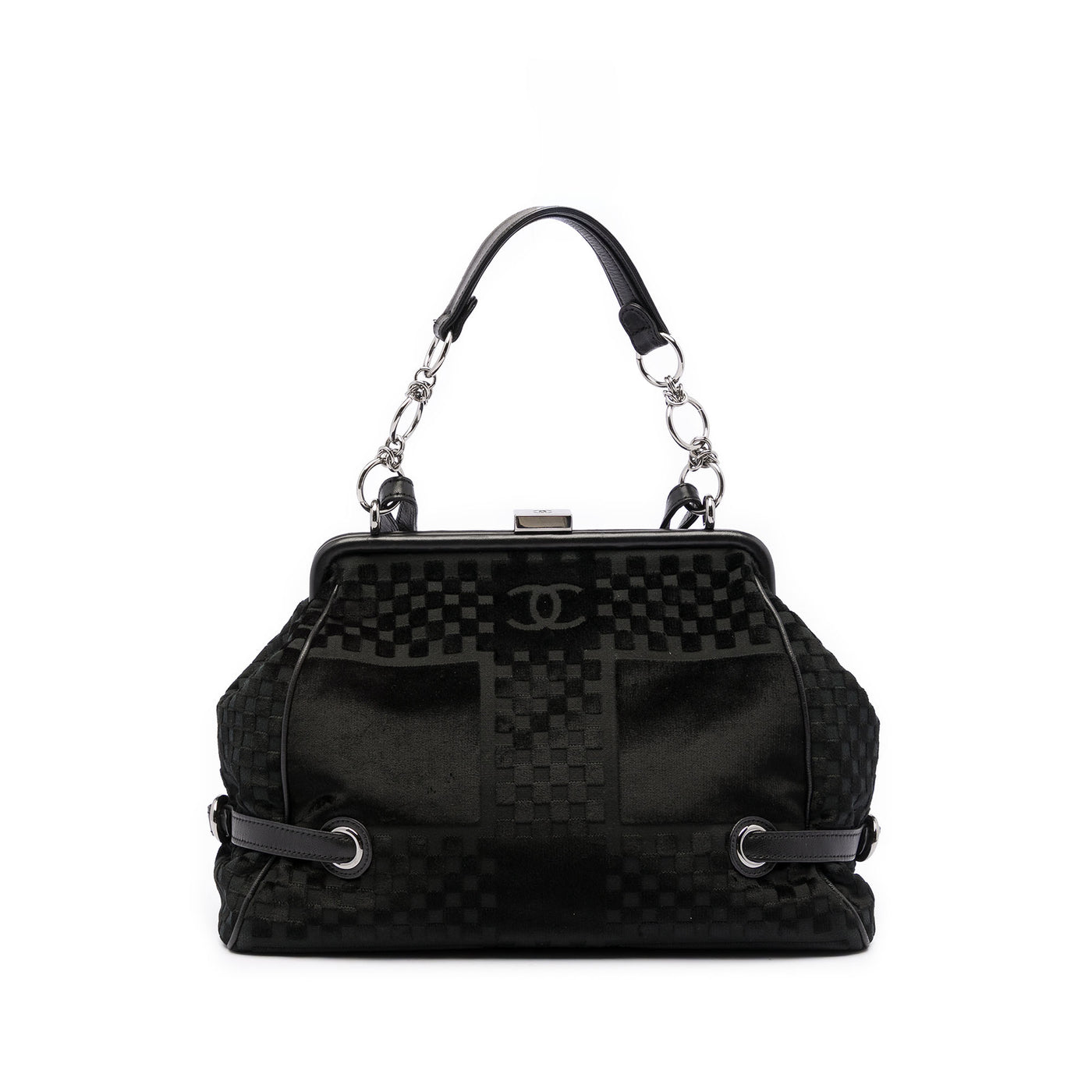 CC Check Embossed Velvet Belted Side Frame Bag - Image 1