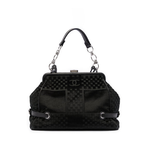 CC Check Embossed Velvet Belted Side Frame Bag - Image 1