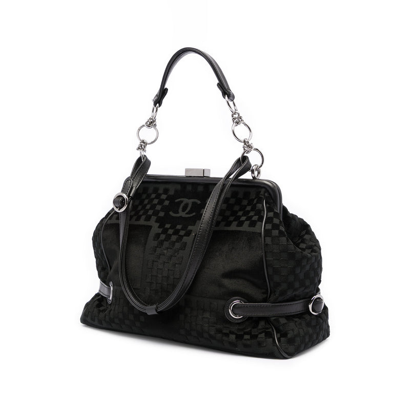 CC Check Embossed Velvet Belted Side Frame Bag - Image 2