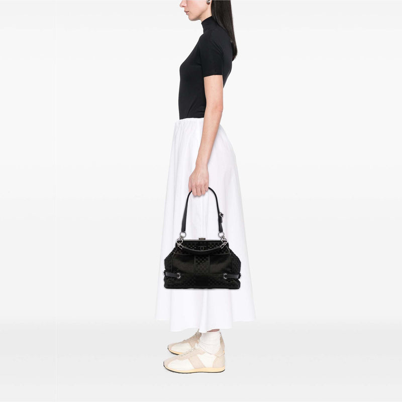 CC Check Embossed Velvet Belted Side Frame Bag - Image 5