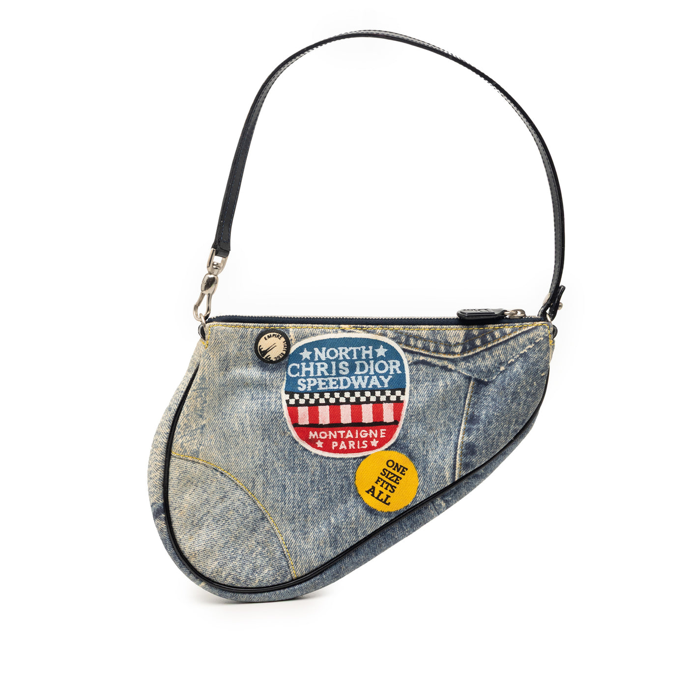 Mini Canvas Printed Denim Speedway Saddle Pochette - Image 1