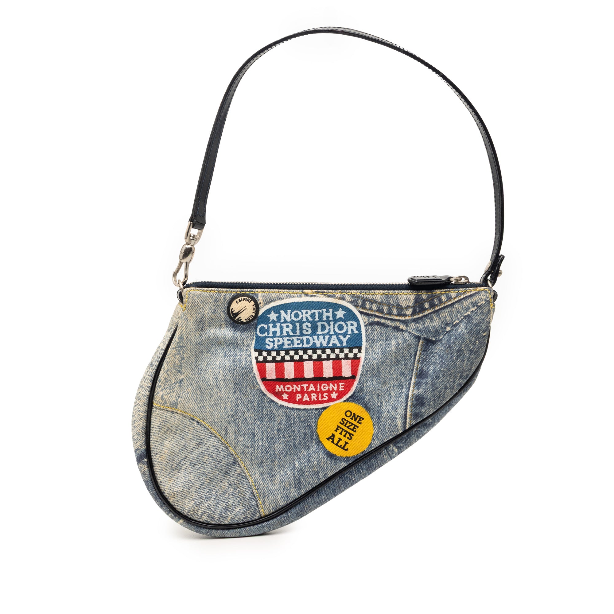 Mini Canvas Printed Denim Speedway Saddle Pochette - Image 1