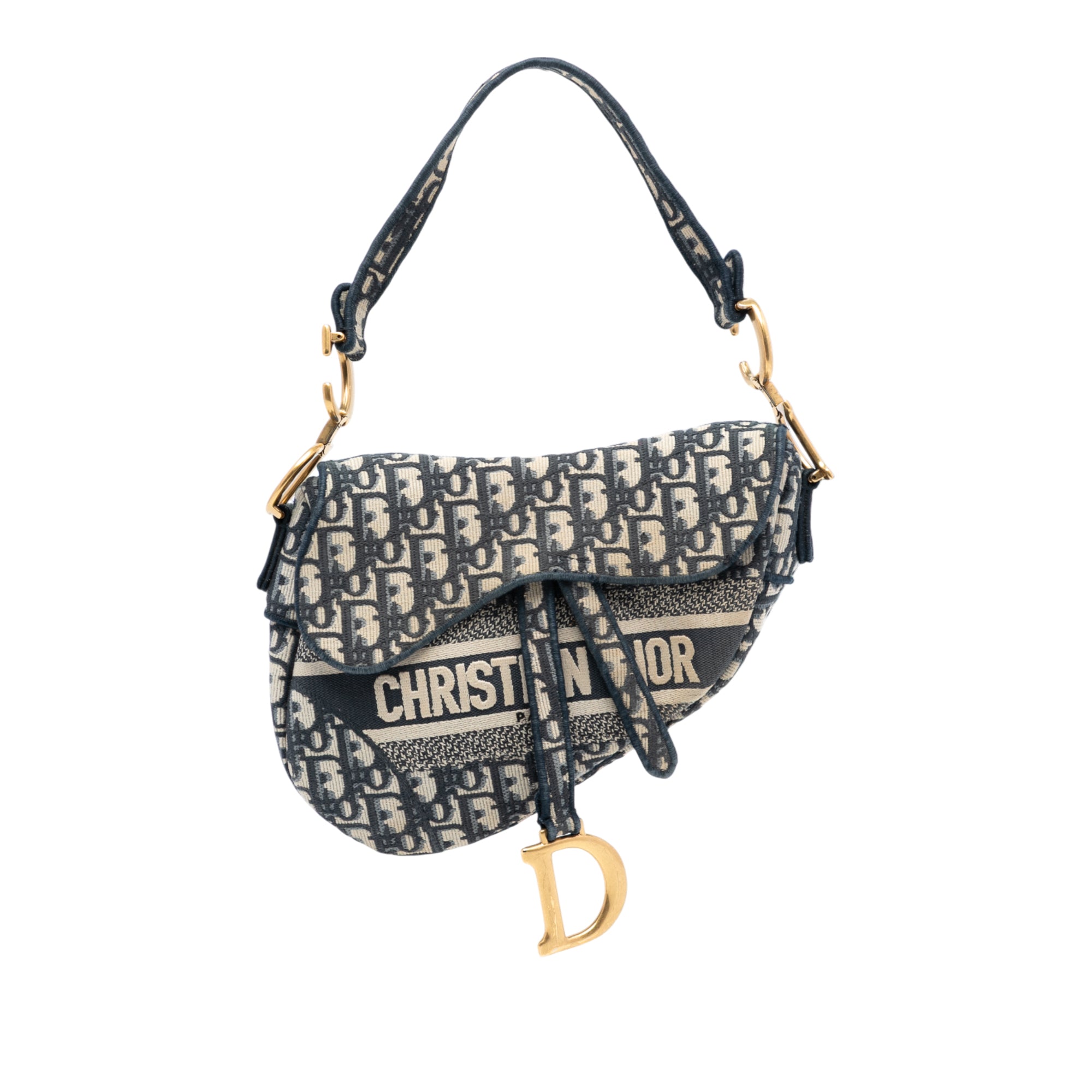 Oblique Embroidered Canvas Saddle Bag - Image 1