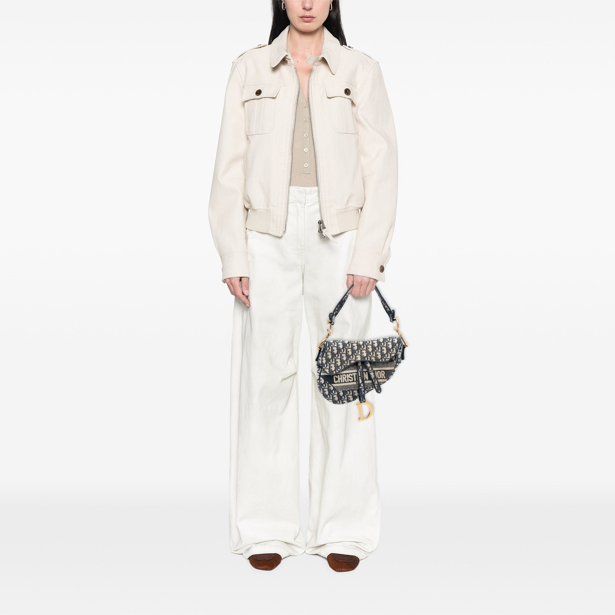 Oblique Embroidered Canvas Saddle Bag - Image 7
