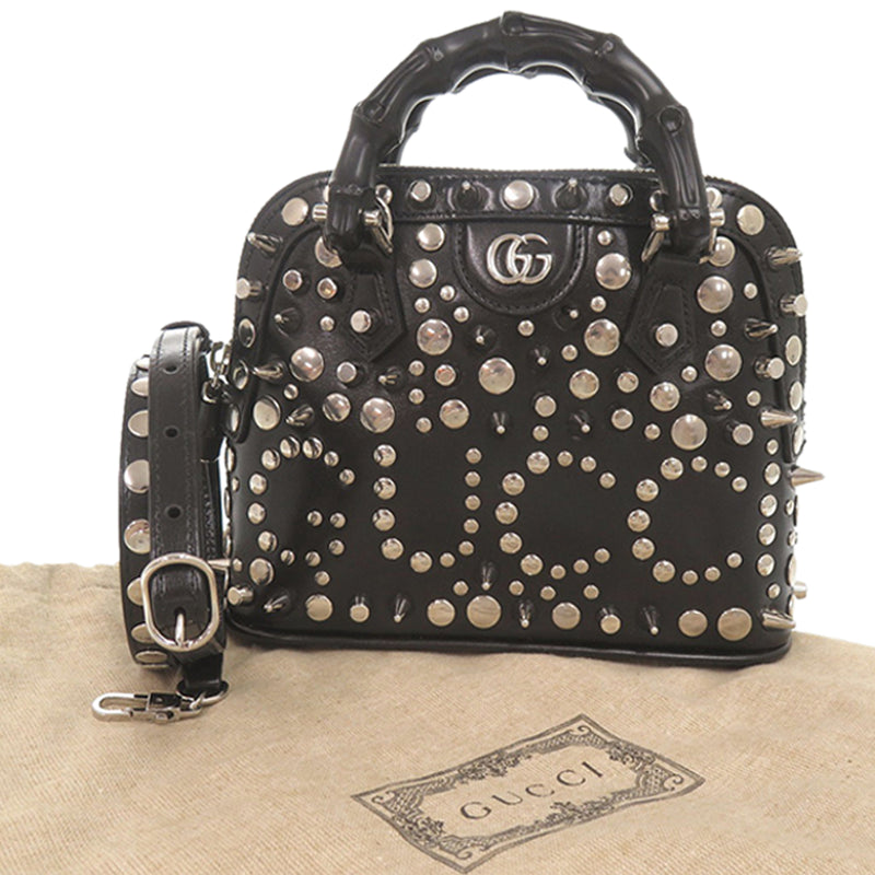 Mini Studded Dollar Calfskin Bamboo Diana Dome Satchel - Image 15